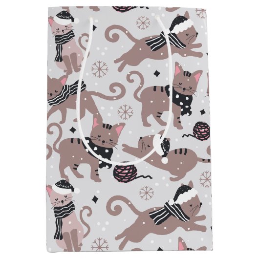 Sac Cadeau Moyen Cute Festive Chat Motif de Noël (Devant)