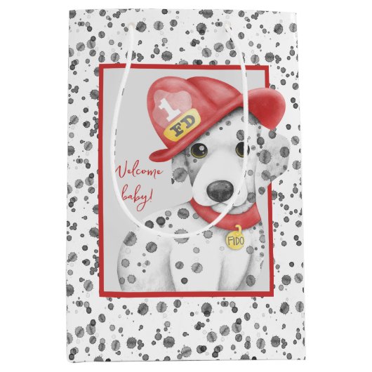 Sac Cadeau Moyen Cute Fire Fighter Baby shower dalmate (Devant)