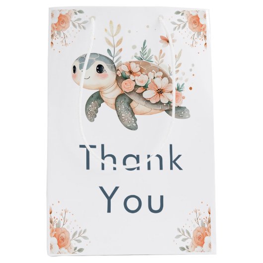 Sac Cadeau Moyen Cute Floral Turtle Baby Shower (Devant)