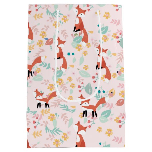 Sac Cadeau Moyen Cute Fox Floral Rose Design (Dos)