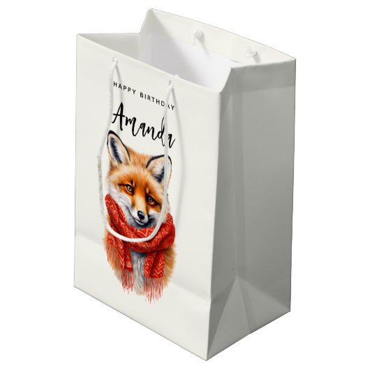 Sac Cadeau Moyen Cute Fox in a Red Scarf Autumn Image Birthday (Dos Angle)