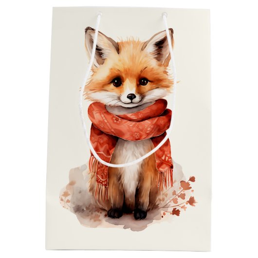 Sac Cadeau Moyen Cute Fox Pup in a Red Scarf (Dos)