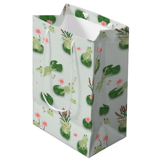 Sac Cadeau Moyen Cute Frogs in Lily Pond (Devant Angle)