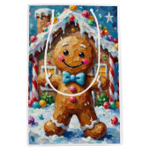 Sac Cadeau Moyen Cute Gingerbread Man Cheerful Christmas Cookie Art (Devant)