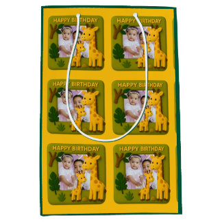 Sac Cadeau Moyen Cute Giraffe Anniversaire Photo personnalisable