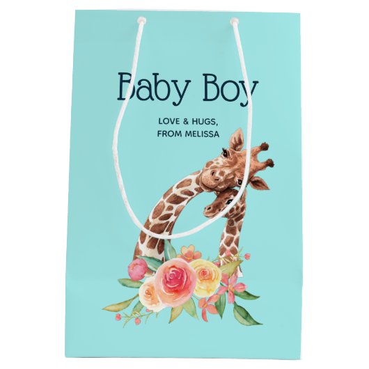 Sac Cadeau Moyen Cute Giraffe Aquarelle Maman & Baby Boy (Dos)