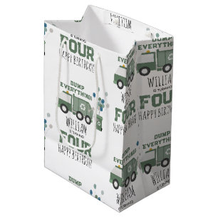 Sac Cadeau Moyen Cute Green Recycling Camion Enfants Nom Âge Annive