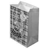 Sac Cadeau Moyen Cute Grey Plaid Turtle and Owl Personalised  (Dos Angle)