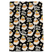 Sac Cadeau Moyen Cute Halloween Ghost Retro Éffrayant Boo Noir (Dos)