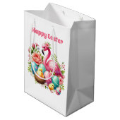 Sac Cadeau Moyen Cute Happy Easter pink flamingo  (Dos Angle)
