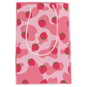 Sac Cadeau Moyen Cute Kawaii Motif de la vache fraise