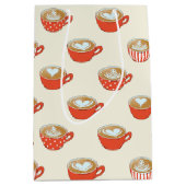Sac Cadeau Moyen Cute Latte Art dans le Motif de Mugs de café rouge (Devant)