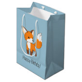 Sac Cadeau Moyen Cute Little Fox Anniversaire bleu (Devant Angle)