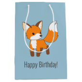 Sac Cadeau Moyen Cute Little Fox Anniversaire bleu (Devant)