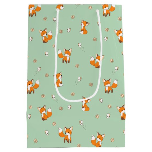 Sac Cadeau Moyen Cute Little Foxes Motif sur Green (Dos)