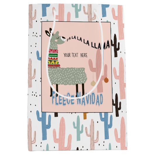 Sac Cadeau Moyen Cute Llama et Pastel Saguaro Cactus Motif (Devant)