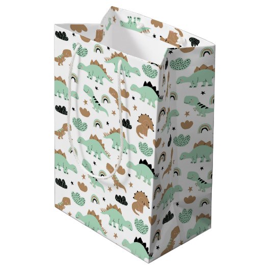 Sac Cadeau Moyen Cute Mint Green Dinosaur Motif (Dos Angle)