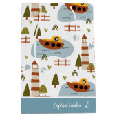 Sac Cadeau Moyen Cute Nautical Lighthouse and Boat Kid Motif (Devant)