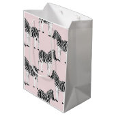 Sac Cadeau Moyen Cute Noir Blanc Zèbre Animal Rose Design (Dos Angle)