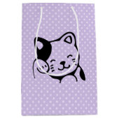 Sac Cadeau Moyen Cute noir et blanc Kitty Chat Waving Bonjour (Devant)