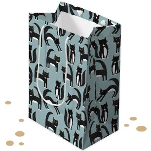 Sac Cadeau Moyen Cute noir et blanc Motif de chat Tuxedo