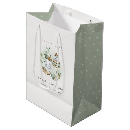 Sac Cadeau Moyen Cute Nursery Essential Baby shower vert feuille (Devant Angle)
