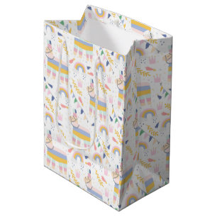 Sac Cadeau Moyen Cute Pastel Llamas et Baby shower Rainbows