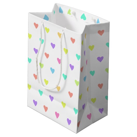 Sac Cadeau Moyen Cute Pastel Rainbow Hearts Motif (Dos Angle)