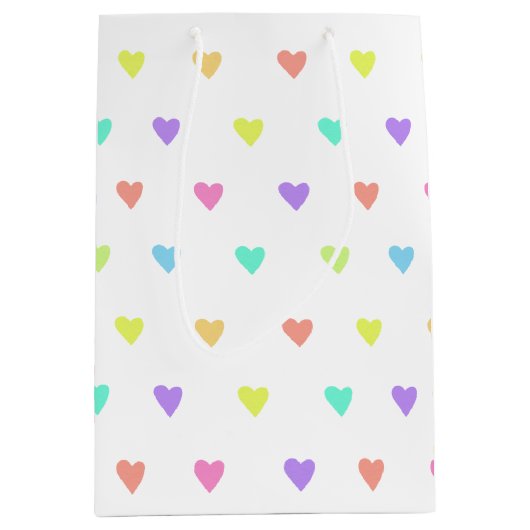 Sac Cadeau Moyen Cute Pastel Rainbow Hearts Motif (Devant)