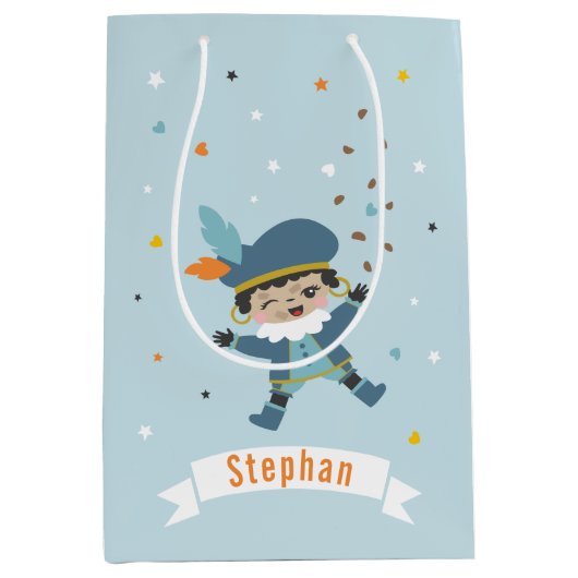 Sac Cadeau Moyen Cute Pietje avec nom et pepernoten (Devant)