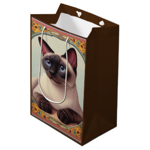 Sac Cadeau Moyen Cute réaliste Chat Siamese Colorée Frontière Flora