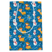 Sac Cadeau Moyen Cute Reindeer et Snowman Blue (Devant)