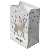 Sac Cadeau Moyen Cute Reindeer Snowflakes Drawing Christmas Name (Devant Angle)