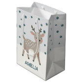 Sac Cadeau Moyen Cute Reindeer Snowflakes Drawing Christmas Name (Dos Angle)