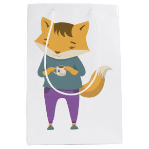 Sac Cadeau Moyen Cute renard avec tasse de thé