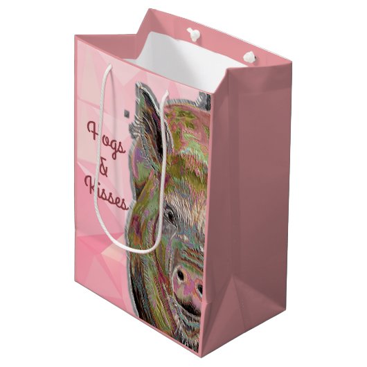 Sac Cadeau Moyen Cute rose Chien et Baisers Dessin Pastel (Devant Angle)