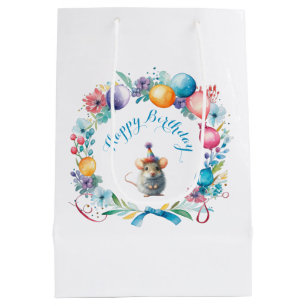 Sac Cadeau Moyen Cute souris portant un Casquette de fête