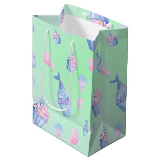 Sac Cadeau Moyen Cute Sweet cupcake mermaid Joyeuse Fille d'anniver (Devant Angle)
