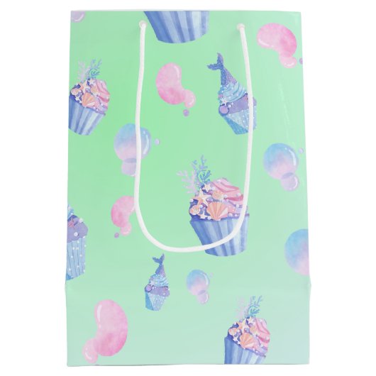 Sac Cadeau Moyen Cute Sweet cupcake mermaid Joyeuse Fille d'anniver (Dos)