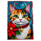 Sac Cadeau Moyen Cute Tabby Cat and Poinsettia Christmas (Devant)