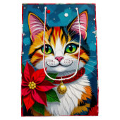 Sac Cadeau Moyen Cute Tabby Cat and Poinsettia Christmas (Dos)