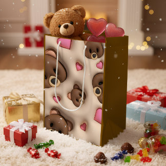 Sac Cadeau Moyen Cute Teddy Bear & Hearts Gift Bag
