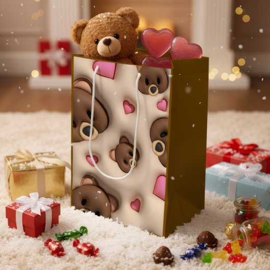 Sac Cadeau Moyen Cute Teddy Bear & Hearts Gift Bag