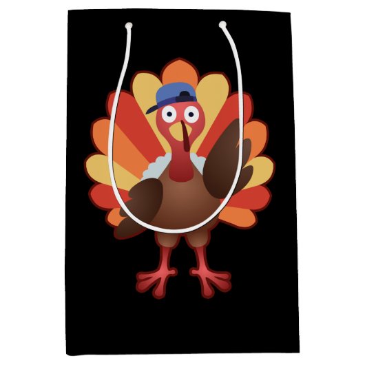 Sac Cadeau Moyen Cute Turquie Garçon Gobble - Don Thanksgiving (Devant)