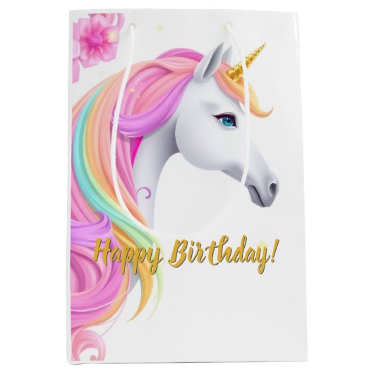 Sac Cadeau Moyen Cute Unicorn Birthday Gift Bag (Devant)