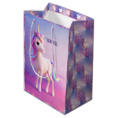 Sac Cadeau Moyen Cute Unicorne Blanche Avec Rose & Bleu Mane (Dos Angle)