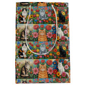 Sac Cadeau Moyen Cute Whimsical Cats and Folk Art Flowers (Devant)