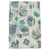 Sac Cadeau Moyen Cute Whimsical Poche Dragons en Vert Fleece Blan (Dos)