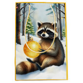 Sac Cadeau Moyen Cute Winter Raccoon with Gold Ornament Christmas (Devant)