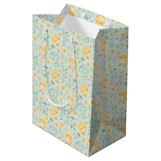 Sac Cadeau Moyen Cute Yellow Chicks and Flowers Pattern (Dos Angle)